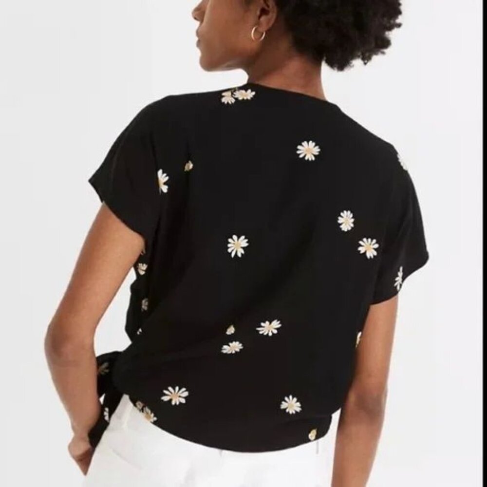 Madewell Daisy Print Cropped Wrap Top Blouse, Size Medium - Picture 2 of 2